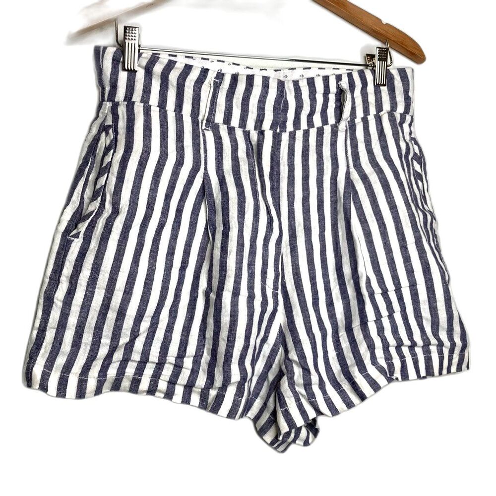 Cynthia Rowley Womens Hot Pants Blue White Stripe Pockets High Rise Linen 8